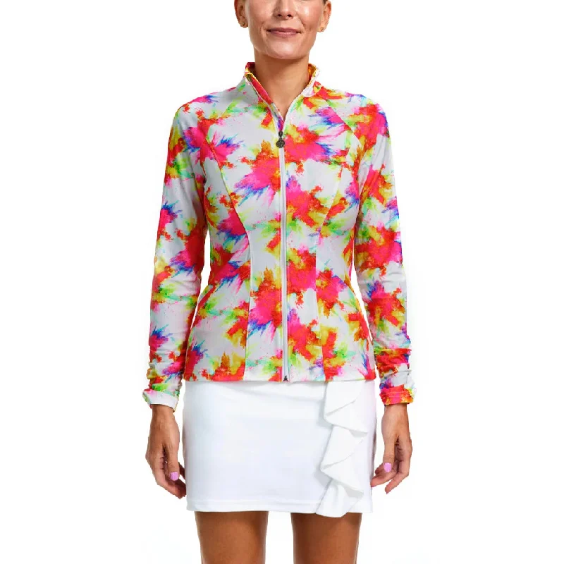 New Women's Tzu Tzu Sasha Splash Golf Jacket MSP$149 Denim Fabric Leather Fabric Suede Fabric New Women's Tzu Tzu Sasha Splash Golf Jacket MSP$149 Denim Fabric Leather Fabric Suede Fabric