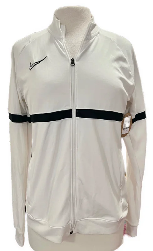 Nike Dri-Fit White with Black Horizontal Stripe Full Zip Jacket Size M Bomber Jacket Anorak Windbreaker Nike Dri-Fit White with Black Horizontal Stripe Full Zip Jacket Size M Bomber Jacket Anorak Windbreaker