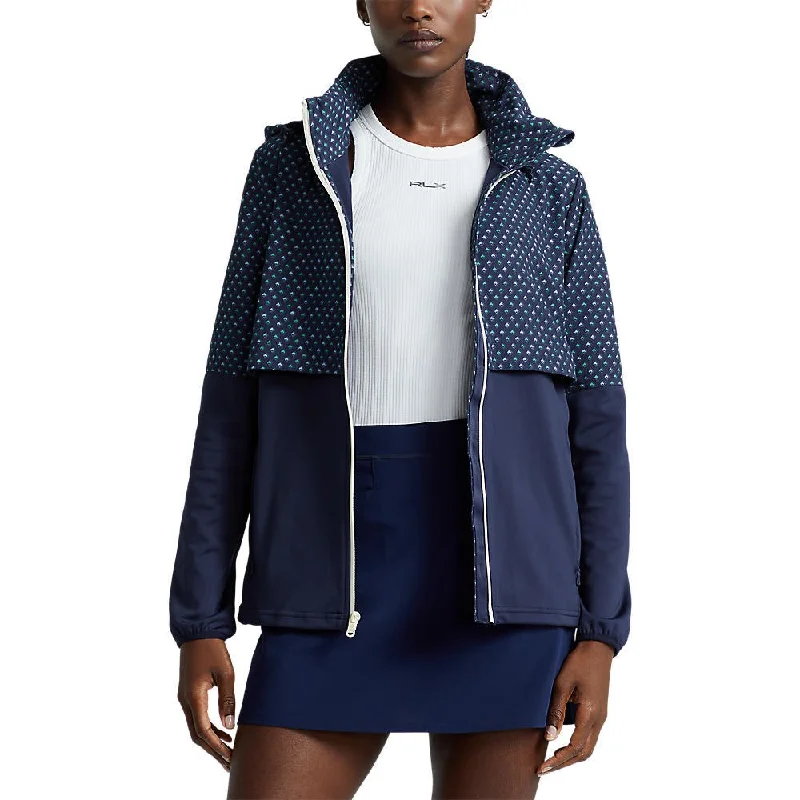 RLX Ralph Lauren Women's Hybrid Overlay-Hood Jacket - French Navy/Diamond Print Oversized Jacket Tailored Jacket Straight Jacket RLX Ralph Lauren Women's Hybrid Overlay-Hood Jacket - French Navy/Diamond Print Oversized Jacket Tailored Jacket Straight Jacket