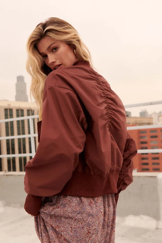 Taking Flight Ruched Bomber Jacket Collared Jacket Crew Neck Jacket Turtle Neck Jacket Taking Flight Ruched Bomber Jacket Collared Jacket Crew Neck Jacket Turtle Neck Jacket