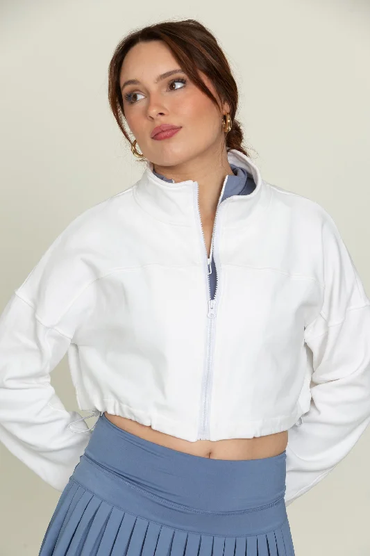White Cinched Zip-Up Jacket Belted Jacket Elasticated Jacket Padded Jacket