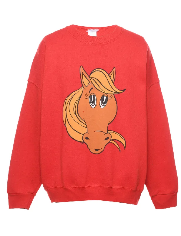 1990s Horse Design Sweatshirt - XL Hoodie with Raglan Sleeves Sporty Comfortable