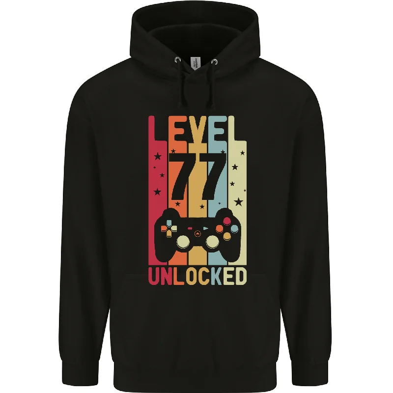 77th Birthday 77 Year Old Level Up Gaming Mens 80% Cotton Hoodie Hoodie with Button Placket Classic Preppy 77th Birthday 77 Year Old Level Up Gaming Mens 80% Cotton Hoodie Hoodie with Button Placket Classic Preppy