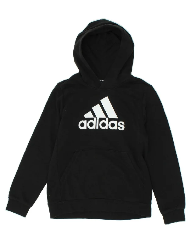 ADIDAS Boys Graphic Hoodie Jumper 13-14 Years Black Cotton Hoodie with Lace Feminine Delicate