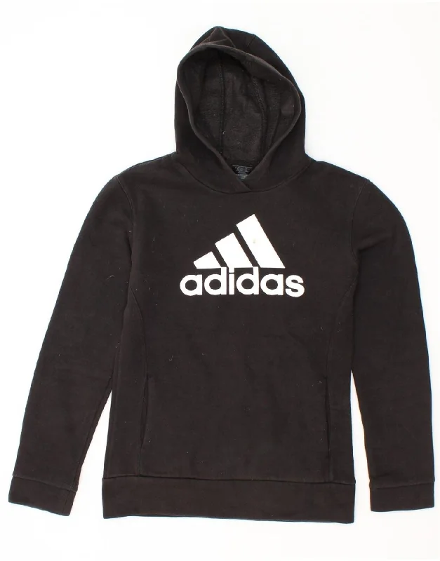 ADIDAS Boys Graphic Hoodie Jumper 13-14 Years Large Black Cotton Graphic Hoodie Design Print