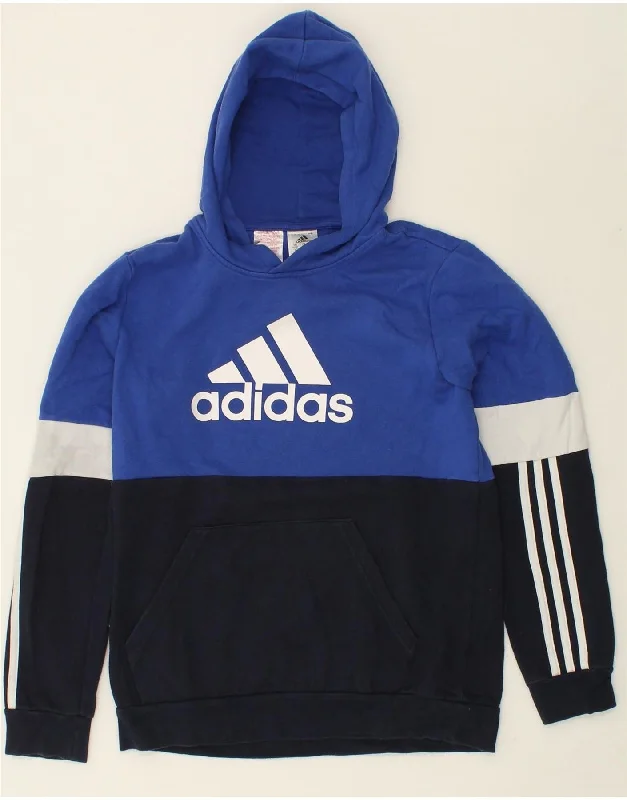ADIDAS Boys Graphic Hoodie Jumper 15-16 Years Navy Blue Colourblock Cotton Hoodie with Slit Hem Functional Movement ADIDAS Boys Graphic Hoodie Jumper 15-16 Years Navy Blue Colourblock Cotton Hoodie with Slit Hem Functional Movement