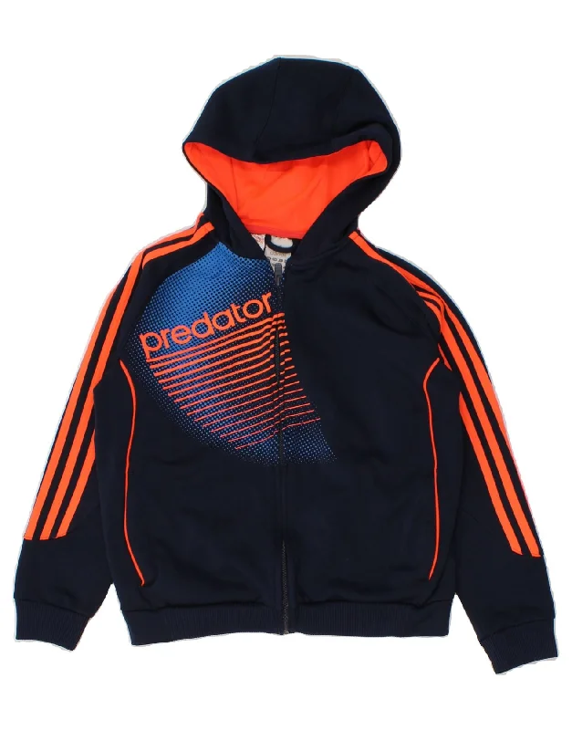 ADIDAS Boys Graphic Zip Hoodie Sweater 11-12 Years Navy Blue Polyester Hoodie Sweatshirt Pullover