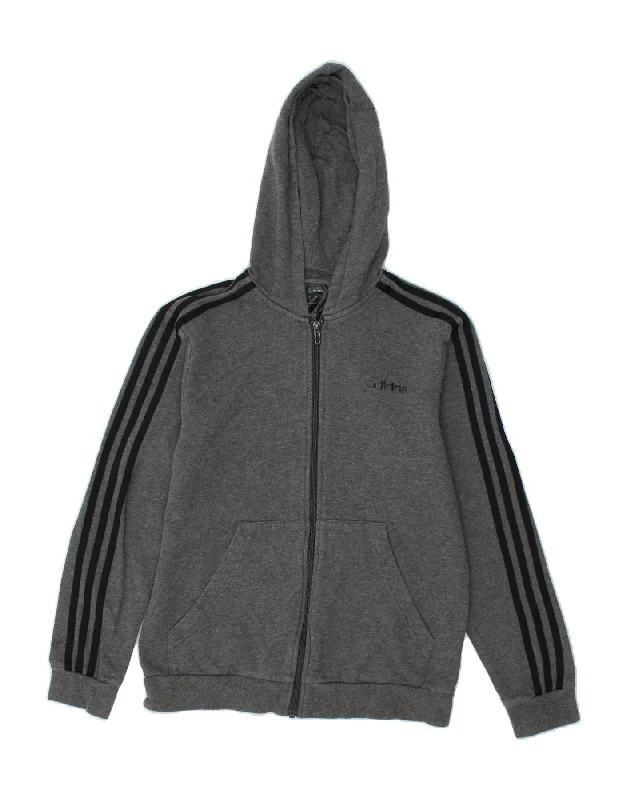 ADIDAS Boys Zip Hoodie Sweater 13-14 Years Grey Cotton Hoodie with Applique Textured Unique ADIDAS Boys Zip Hoodie Sweater 13-14 Years Grey Cotton Hoodie with Applique Textured Unique