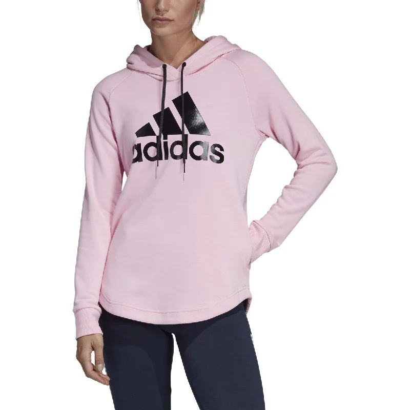 Adidas Must Haves Badge Of Sport Women's Hoodie True Pink Hoodie with Raw Hem Edgy Unfinished Adidas Must Haves Badge Of Sport Women's Hoodie True Pink Hoodie with Raw Hem Edgy Unfinished