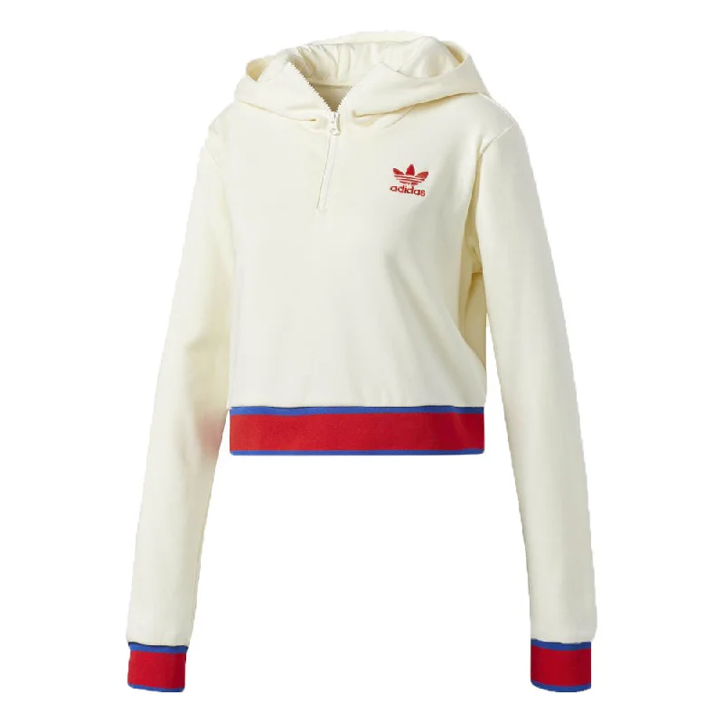 Adidas Originals Embellished Arts Women's Cropped Hoodie Cream White Hoodie with Pastel Soft Subtle Adidas Originals Embellished Arts Women's Cropped Hoodie Cream White Hoodie with Pastel Soft Subtle
