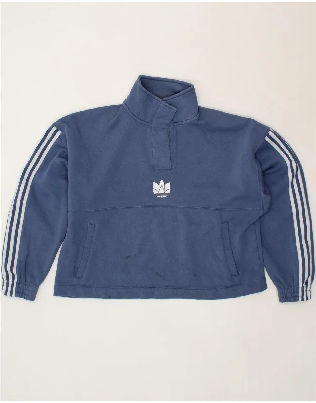 ADIDAS Womens Button Neck Sweatshirt Jumper UK 16 Large  Blue Hoodie with V-Neck Classic Versatile