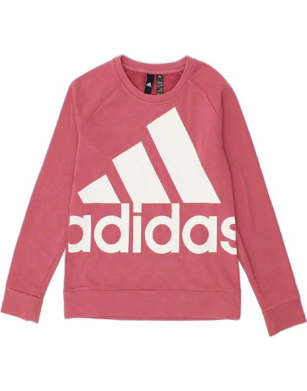 ADIDAS Womens Graphic Sweatshirt Jumper UK 12/14 Medium Pink Cotton Hoodie with Frayed Bohemian Relaxed ADIDAS Womens Graphic Sweatshirt Jumper UK 12/14 Medium Pink Cotton Hoodie with Frayed Bohemian Relaxed