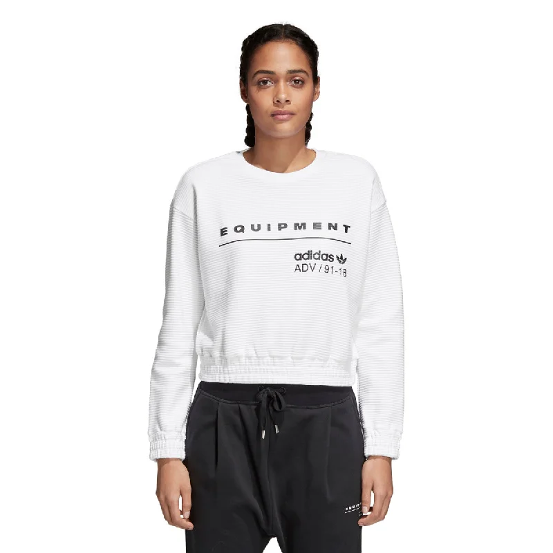 Adidas Women's Originals EQT Crew Cropped Sweatshirt White Hoodie with Crew Neck Simple Timeless Adidas Women's Originals EQT Crew Cropped Sweatshirt White Hoodie with Crew Neck Simple Timeless