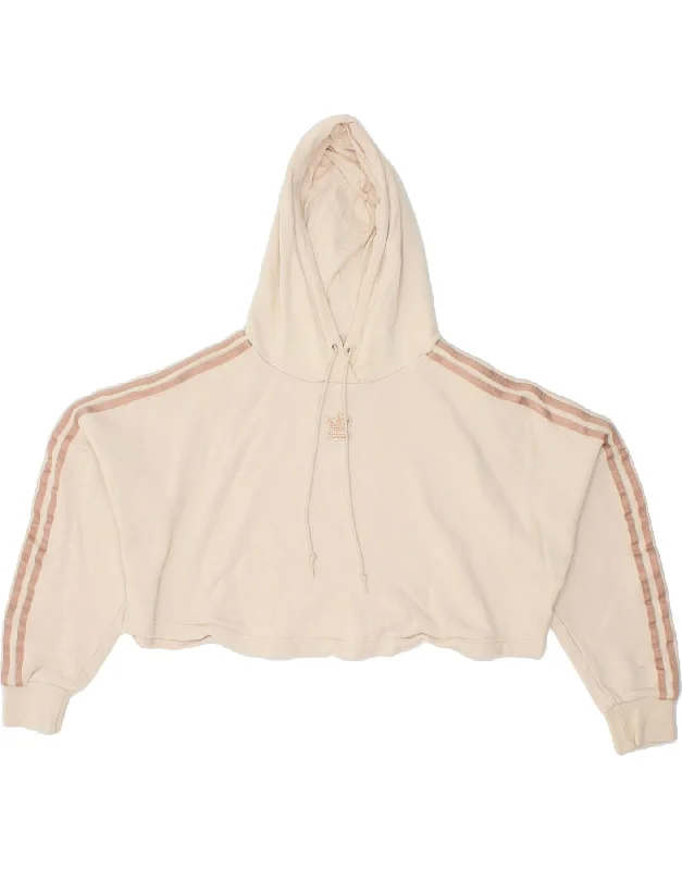 ADIDAS Womens Oversized Crop Hoodie Jumper UK 6 XS Beige Cotton Hoodie with Reflective Safety Nightwear ADIDAS Womens Oversized Crop Hoodie Jumper UK 6 XS Beige Cotton Hoodie with Reflective Safety Nightwear