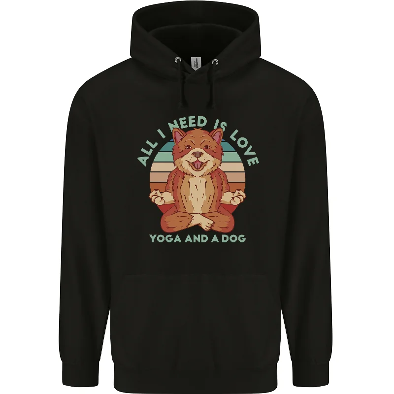 All I Need is Love Yoga and a Dog Funny Mens 80% Cotton Hoodie Hoodie with Hem Fringe Bohemian Relaxed