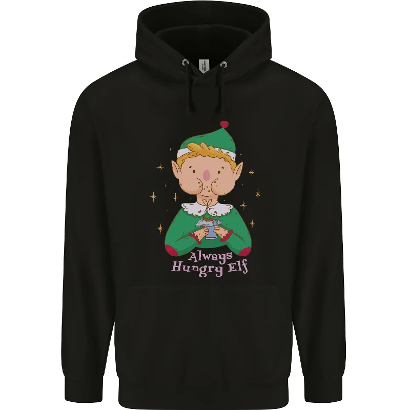 Always Hungry Elf Funny Christmas Food Xmas Mens 80% Cotton Hoodie Hoodie with Rolled Sleeves Casual Relaxed