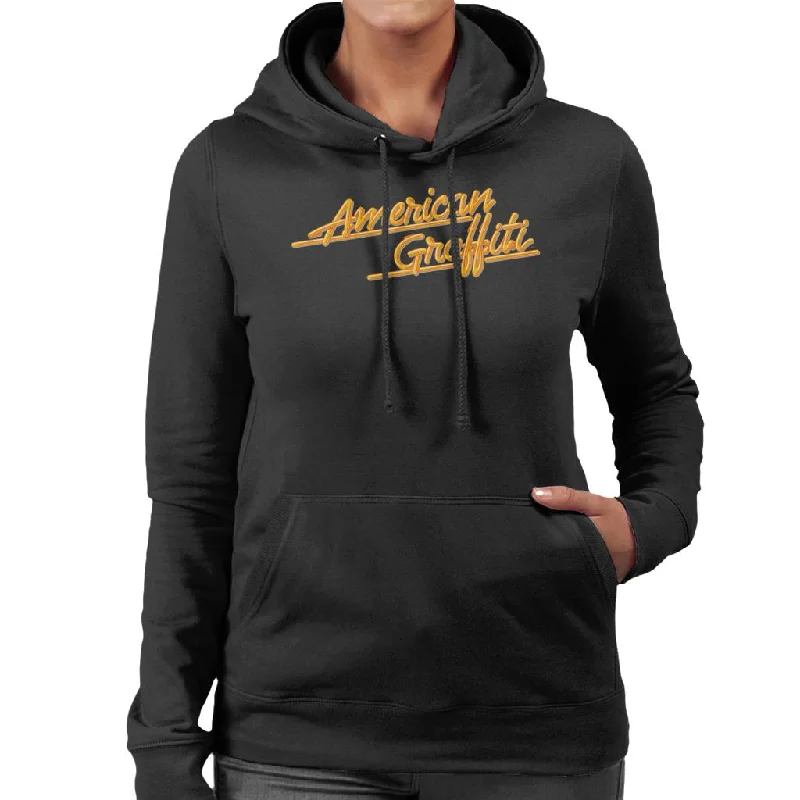 American Graffiti Orange Logo Women's Hooded Sweatshirt Hoodie with Fur Luxurious Winter American Graffiti Orange Logo Women's Hooded Sweatshirt Hoodie with Fur Luxurious Winter