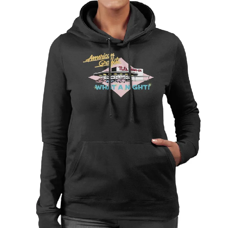 American Graffiti What A Night Women's Hooded Sweatshirt Hoodie with Patch Decorative Personalized American Graffiti What A Night Women's Hooded Sweatshirt Hoodie with Patch Decorative Personalized