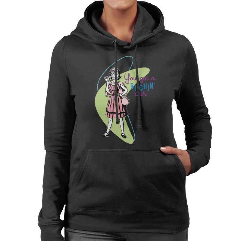 American Graffiti You Got A Bitchin Car Women's Hooded Sweatshirt Hoodie with Applique Textured Unique American Graffiti You Got A Bitchin Car Women's Hooded Sweatshirt Hoodie with Applique Textured Unique