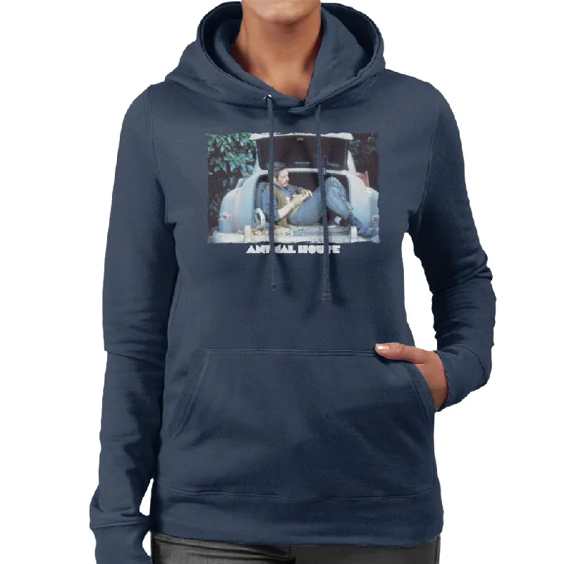 Animal House Daniel Simpson Sitting In Car Boot Women's Hooded Sweatshirt Hoodie with Stripes Bold Sporty Animal House Daniel Simpson Sitting In Car Boot Women's Hooded Sweatshirt Hoodie with Stripes Bold Sporty