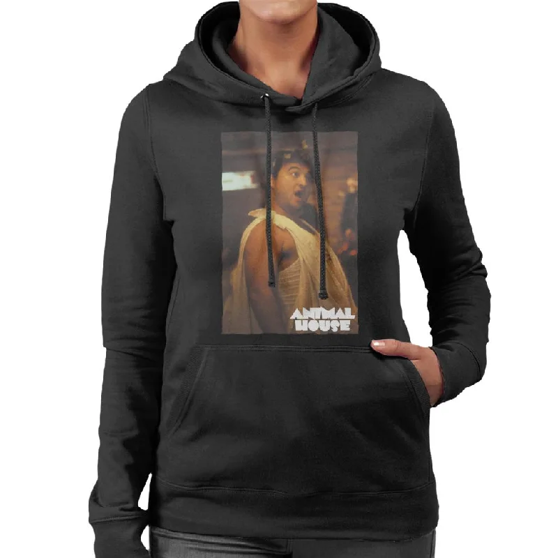 Animal House John Bluto Blutarsky Dressed In Toga Women's Hooded Sweatshirt Hoodie with Hem Fringe Bohemian Relaxed Animal House John Bluto Blutarsky Dressed In Toga Women's Hooded Sweatshirt Hoodie with Hem Fringe Bohemian Relaxed