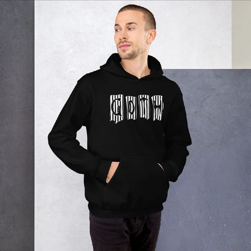 Black and White Vertical Stripe Goth Wallpaper Style Unisex Hoodie Sweatshirt Hoodie with Hem Raw Edge Edgy Unfinished Black and White Vertical Stripe Goth Wallpaper Style Unisex Hoodie Sweatshirt Hoodie with Hem Raw Edge Edgy Unfinished