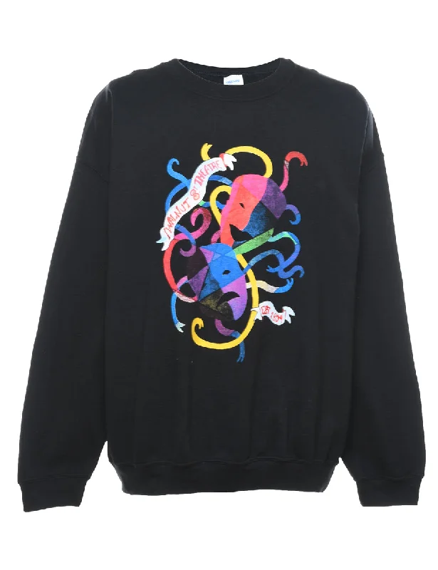 Black & Multi-Colour Theatre Design Sweatshirt - XL Hoodie Jacket Zipper Layering