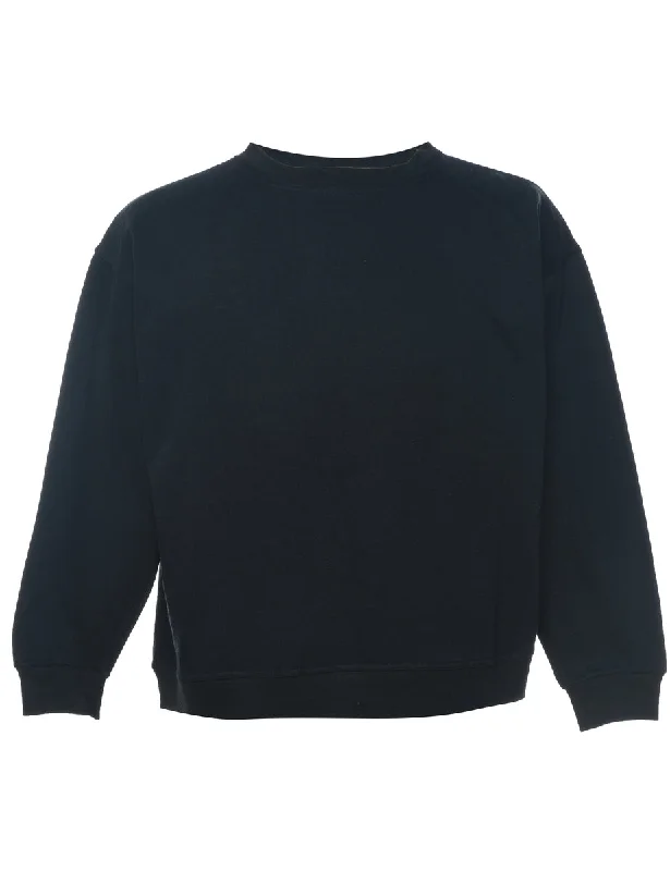 Black Plain Sweatshirt - L Hoodie with Elastic Cuffs Stretchable Comfortable