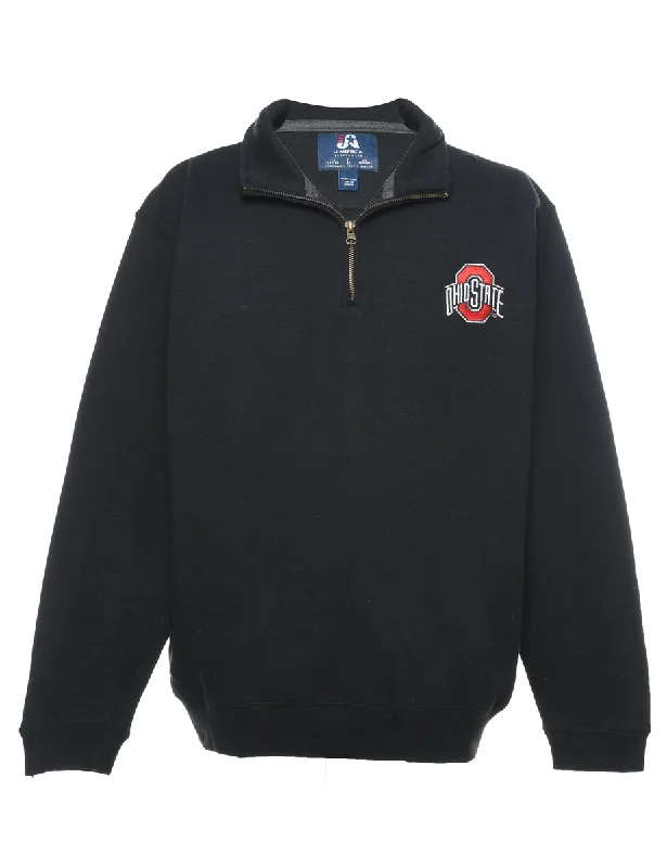 Black Quarter-Zip Ohio State Embroidered Plain Sweatshirt - L Hoodie with Relaxed Fit Easy Casual