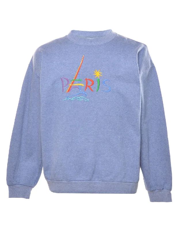 Blue Embroidered Sweatshirt - L Hoodie with Gradient Ombre Colorful