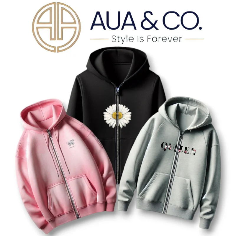 Bundle of 3 Women's Zipper Hoodies ?✨ - Stylish & Unique Designs | AUA&CO Hoodie with Hem Patch Decorative Personalized Bundle of 3 Women's Zipper Hoodies ?✨ - Stylish & Unique Designs | AUA&CO Hoodie with Hem Patch Decorative Personalized