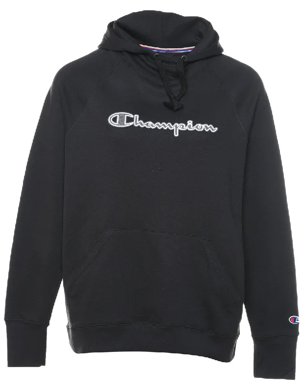 Champion Black Printed Hoodie - L Hoodie with Cuffed Sleeves Snug Secure