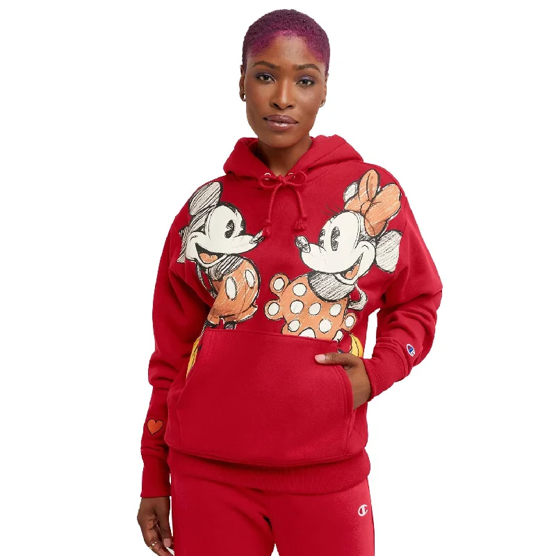 Champion Disney Mickey & Friends Reverse Weave Women's Hoodie Scarlet Hoodie with Ribbed Neckline Snug Warm Champion Disney Mickey & Friends Reverse Weave Women's Hoodie Scarlet Hoodie with Ribbed Neckline Snug Warm