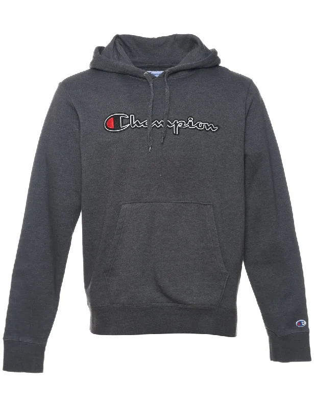 Champion Hooded Grey Classic Sweatshirt - M Hoodie with Embroidery Detailed Premium