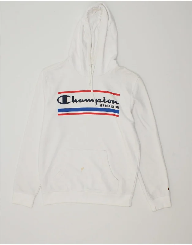 CHAMPION Mens Graphic Hoodie Jumper Small White Cotton Hoodie with Zipper Placket Modern Functional CHAMPION Mens Graphic Hoodie Jumper Small White Cotton Hoodie with Zipper Placket Modern Functional