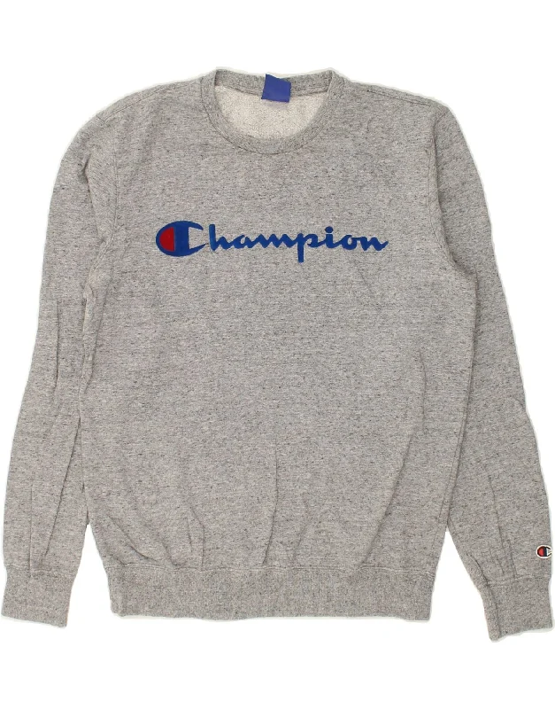 CHAMPION Mens Graphic Sweatshirt Jumper Small Grey Flecked Cotton Hoodie with Contrast Stitching Detailed Premium CHAMPION Mens Graphic Sweatshirt Jumper Small Grey Flecked Cotton Hoodie with Contrast Stitching Detailed Premium