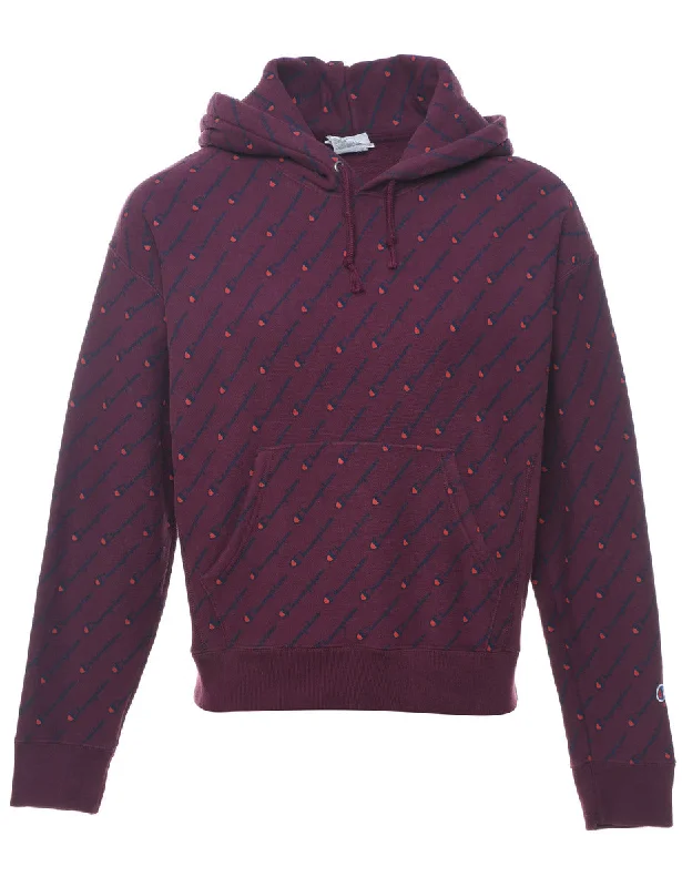 Champion Reverse Weave Plum Patterned Hoodie - M Hoodie with Hem Patch Decorative Personalized