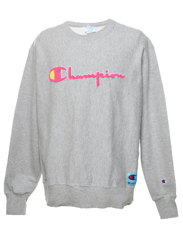 Champion Reverse Weave Printed Sweatshirt - XL Hoodie with Exposed Zipper Edgy Industrial