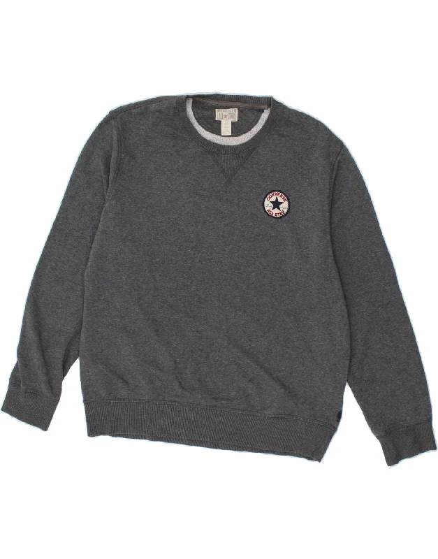CONVERSE Mens Sweatshirt Jumper Medium Grey Cotton Hoodie with Rhinestones Sparkly Elegant CONVERSE Mens Sweatshirt Jumper Medium Grey Cotton Hoodie with Rhinestones Sparkly Elegant