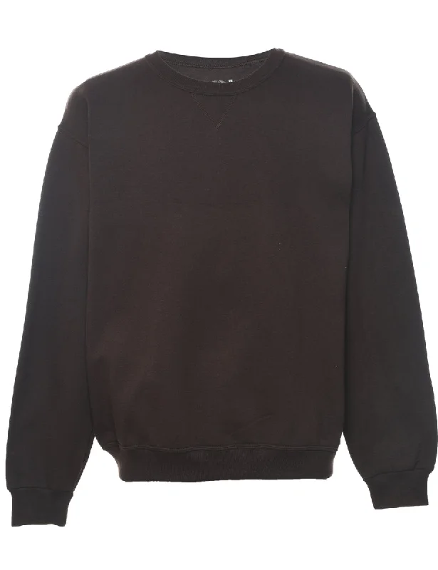 Dark Brown Plain Sweatshirt - L Hoodie with Batwing Sleeves Loose Dramatic