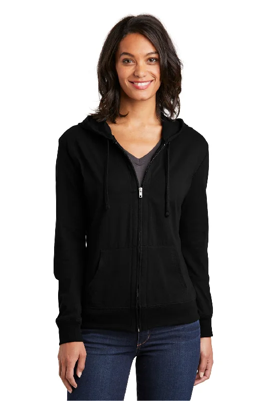 District Womens Full Zip Hooded Sweatshirt Hoodie - Black Hoodie with Puffed Sleeves Voluminous Trendy