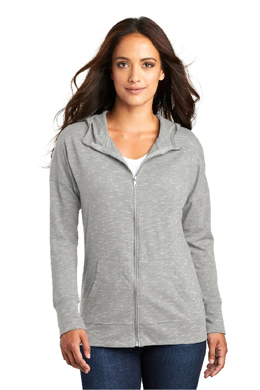 District Womens Medal Full Zip Hooded Sweatshirt Hoodie - Light Grey Hoodie with Logo Branding Identity