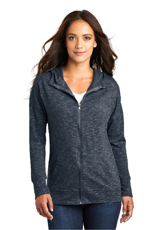 District Womens Medal Full Zip Hooded Sweatshirt Hoodie - New Navy Blue Hoodie with Camouflage Military Edgy