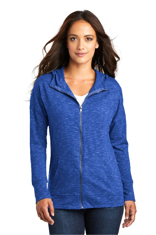 District Womens Medal Full Zip Hooded Sweatshirt Hoodie - Deep Royal Blue Zip Hoodie Drawstring Kangaroo Pocket