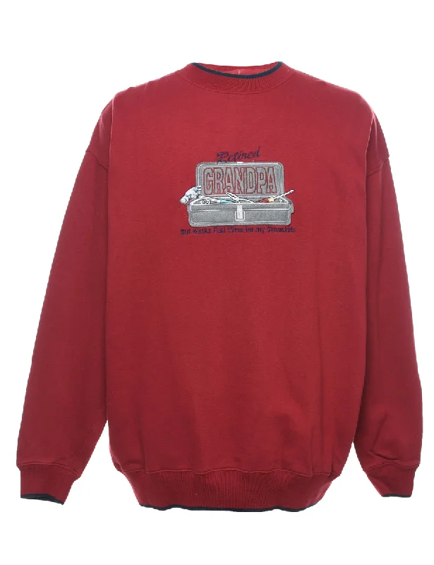 Embroidered Grandpa Printed Sweatshirt - XL Hoodie with Crew Neck Simple Timeless