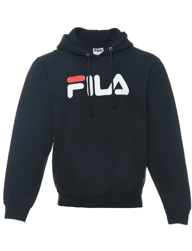 Fila Black, White & Red Printed Hoodie - S Hoodie with Typography Text Message