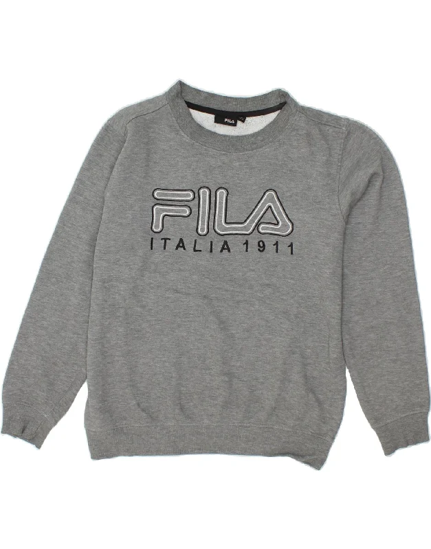 FILA Mens Graphic Sweatshirt Jumper Small Grey Cotton Hoodie Crop Top Short Trendy