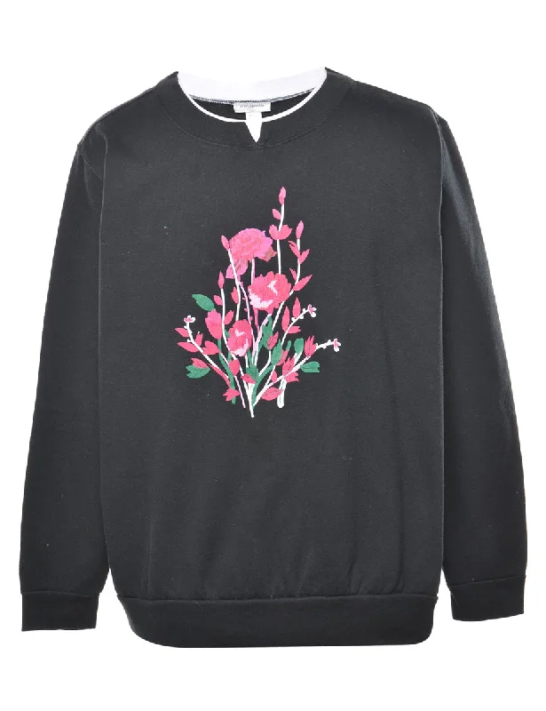 Floral Printed Sweatshirt - XL Hoodie with Crew Neck Simple Timeless