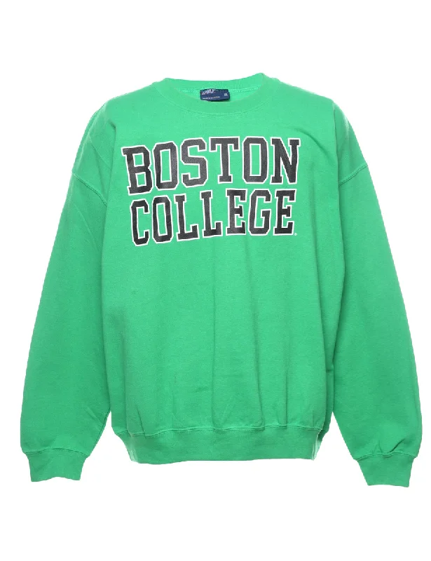 Green Boston College Printed Sweatshirt - XL Hoodie with Drawstring Waist Adjustable Fitted