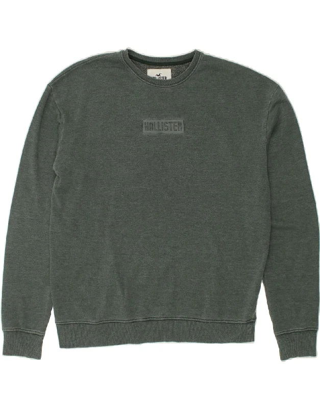 HOLLISTER Mens Graphic Sweatshirt Jumper Medium Green Polyester Hoodie with Monochrome Minimalist Simple HOLLISTER Mens Graphic Sweatshirt Jumper Medium Green Polyester Hoodie with Monochrome Minimalist Simple